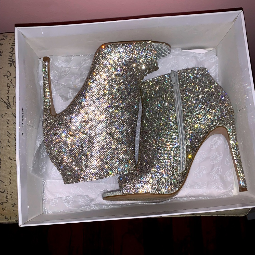 Peep toe, stiletto, sparkle booties!!!! Worn once!!